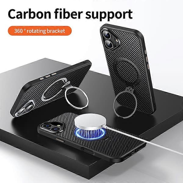 Magnetisk deksel med ringholder og støtte for iPhone 16 Plus, PC+TPU, støtsikkert