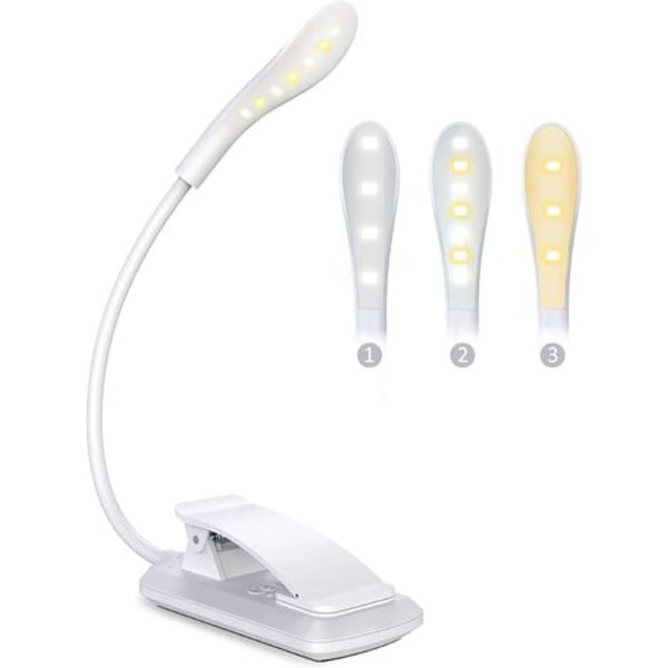 Läslampa, 7 LED-läslampor Uppladdningsbar klämma, 360° flexibel hals, 3 färgtemperaturer och 3 ljusstyrkanivåer