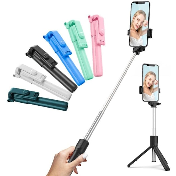 Selfie Stick Tripod med Trådløs Fjernbetjening - 4 i 1 Udtrækkelig Bærbar til Mobiltelefoner Kompatibel med iPhone 15/14/13/12/11 Pro/XS Max/XS/X/8/7 (Sort) Black