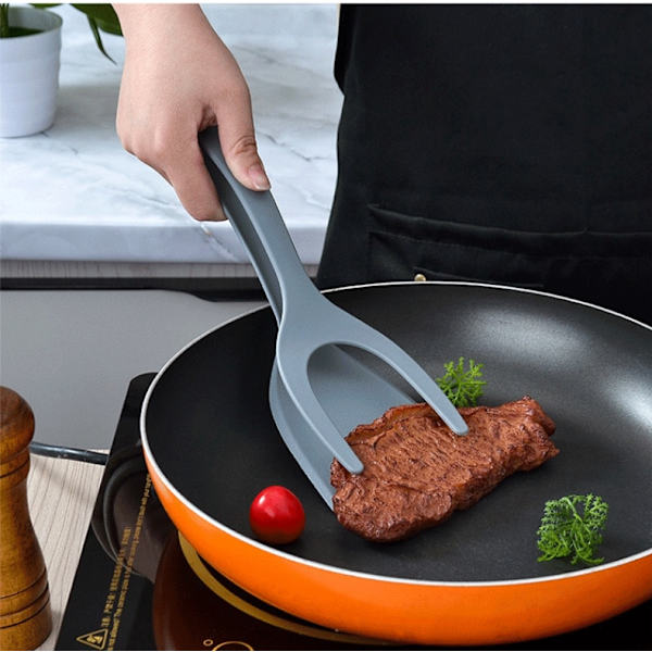 Stekt äggvändare Spatel | Nylon äggspatel | Stekning Vändning Grillning Kök Matlagning Verktyg | 2 i 1 Non Stick Flipper Matklämma Äggvändare Grey