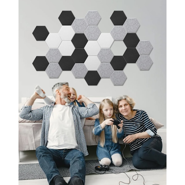 Akustikpaneler 12-pack hexagonala självhäftande akustikpaneler Ljuddämpande skumpaneler Akustikpaneler 30 x 25 cm