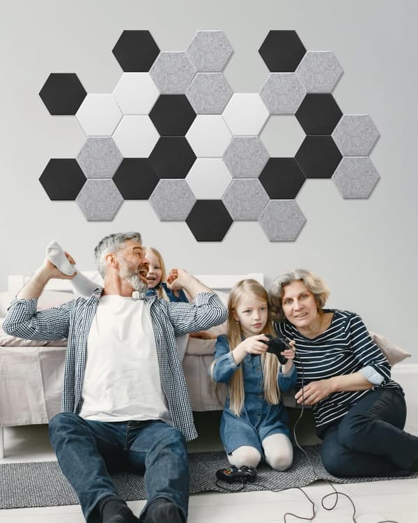 Akustiske paneler 12-pak hexagonal selvklæbende akustiske paneler Lydabsorberende skumpaneler Akustiske paneler 30 x 25 cm
