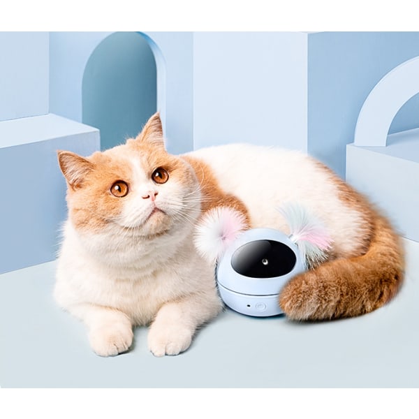 Interaktivt kattelegetøj 360 graders automatisk roterende LED-lys jager katteboldfjer Funny Cat Stick，Batteritype, hvid vit