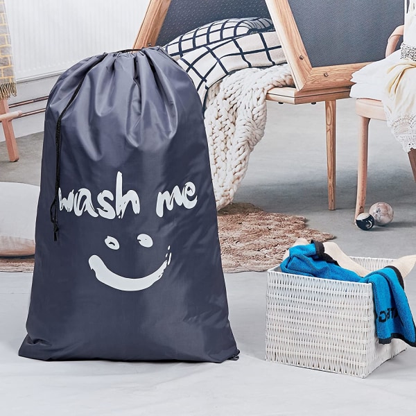 2PCS Smiling face printed laundry bag (grey + sky blue)