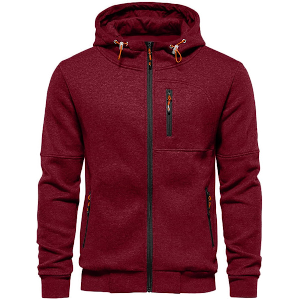 Herre hettegenser Sweatshirt Jakker Glidelås Opp Lette Jakker Red XL