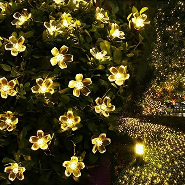 Solar boblekugle vanddråbe lysstreng led Garden dekorativt lys (varm ferskenblomst 7 m 50 lys almindelig solcelle 8 funktion) vit