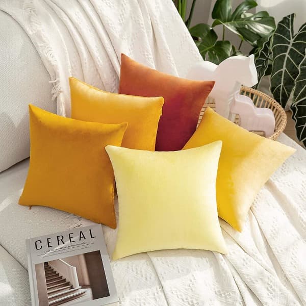 Pack Velvet Kuddfodral Höst Höst Dekorativ Kvadratisk Kuddfodral Mjuk Solid Färg Kuddfodral För Soffa Sovrum Bil 12