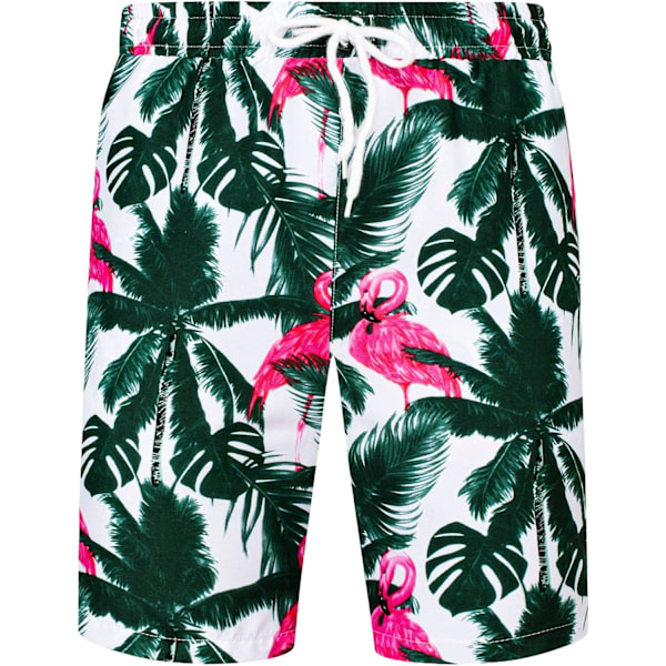 Herresæt med hawaiiskjorte og shorts - Regular Fit - Kortærmet - Casual - Funky - Strand - Flamingo M White Green Flamingo