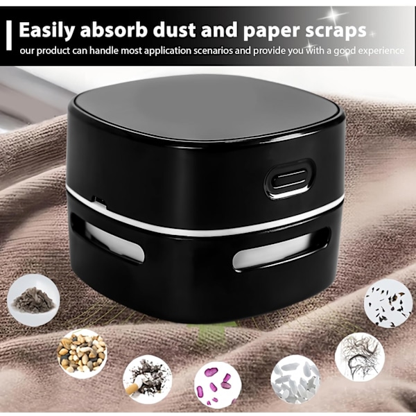 ®RisingFF Mini støvsuger, mini bordstøvsuger genopladelig via USB, kraftig 360° rotation, trådløs håndstøvsuger