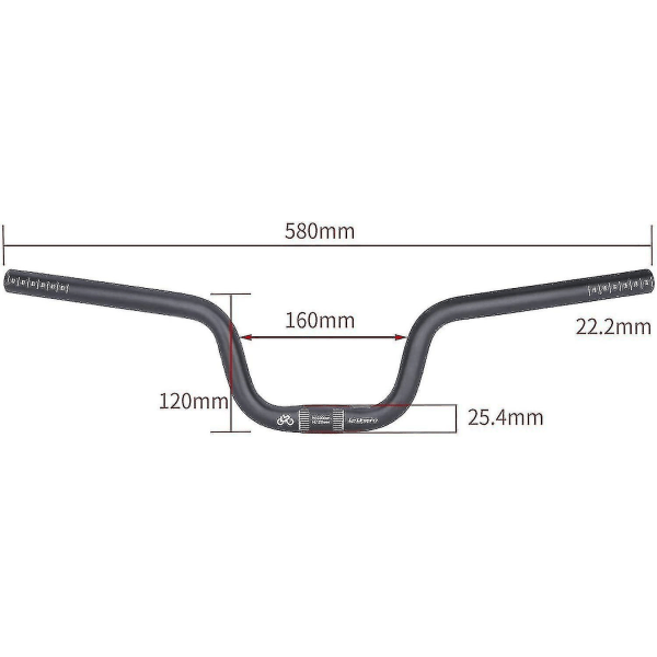 Letvægts mountainbike styr, Down Hill Dh ekstra langt riser styr, høje styr 25,4 mm, sort H120mm