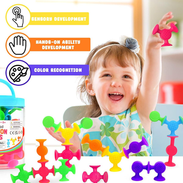 Fat Brain Toys Deluxe Sæt - 12 Store Tilfældige Farvede Sugkopper Byggelegetøj, Sugkopper Badelegetøj, Sanse Legetøj til Børn fra 3 År og Op