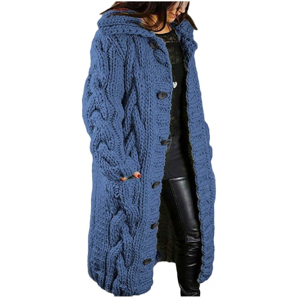 Denimblå L-størrelse cardigan sweaterjakke i stor størrelse til kvinder Denim blue L