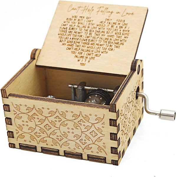 Kan inte låta bli att bli kär i trämusikbox, antik graverad speldosa för kärlek - presenter till älskare, pojkvän, flickvän, make, fru (TRÄ) Wood