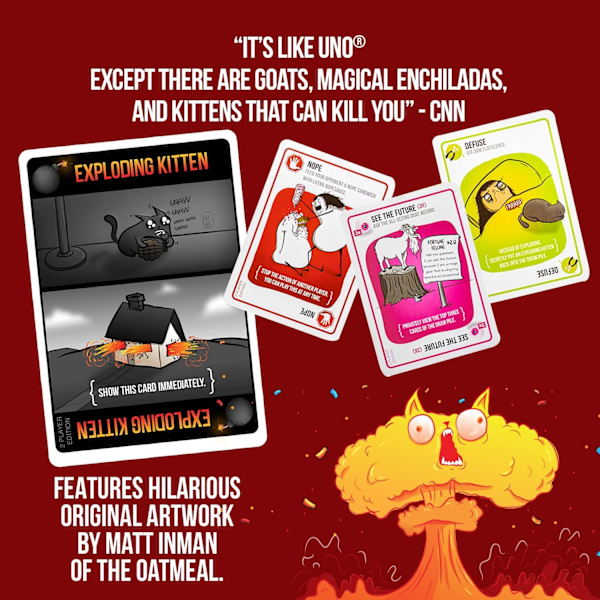 Exploding Kittens Original - Morsomt spill for familiespillkvelden - Gøyalt kortspill for alderen 7 år og oppover - 56 kort - 2-5 spillere - 15 minutters spilletid