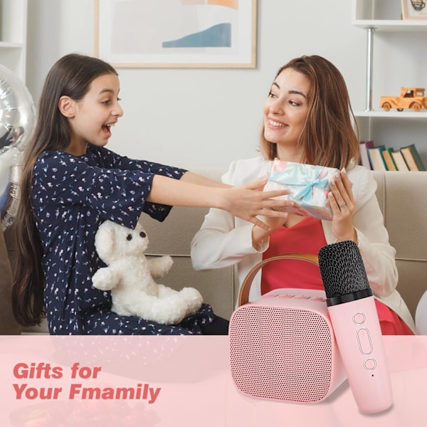 Karaokemaskin för barn med 2 trådlösa mikrofoner, bärbar Bluetooth-högtalare, presentleksaker för flickor och pojkar födelsedag Pink 2 Mic