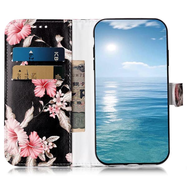 PU-læder telefoncover med mønsterprint, stativ og pung til iPhone 15 Pro Max