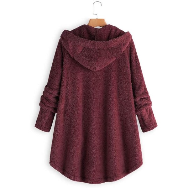 Vinröd damfleece Enfärgad varm klassisk tröja /XL Wine red XL