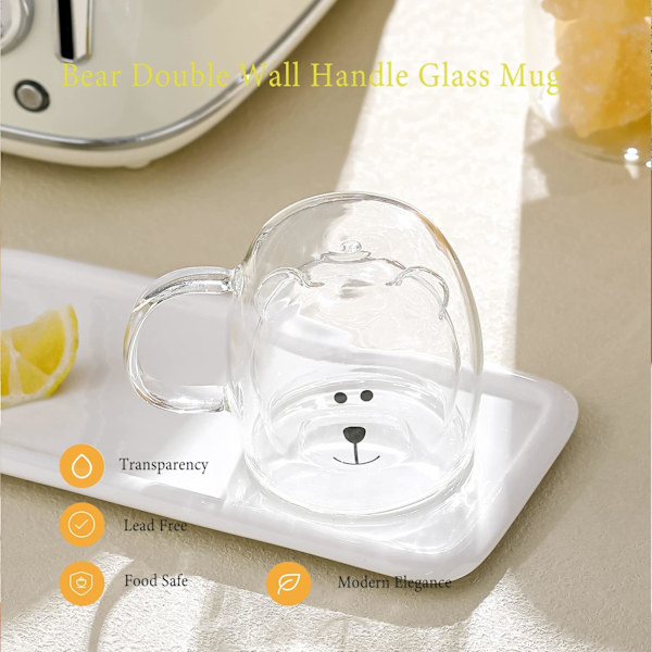 Bjørnekop Søde Krus til Kvinder Glas Dobbeltvægget Isoleret Glas Espresso Kop, Kaffe Kop, Te Kop, Mælkekop, Bedste Gave Bear With Handle