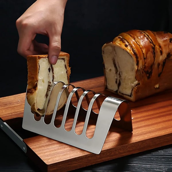 1 stk Brødrist i Rustfritt Stål, Toast Holder, 6 Skiver, Bordstativ for Ristet Brød, Brødrist i Metall, Bakebrett, Frokost 6 kortplatser