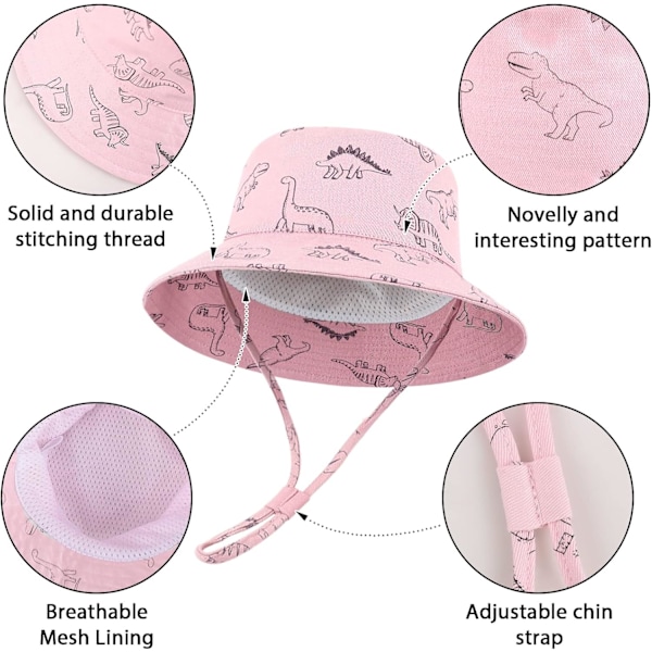 Solhatt for barn UPF 50+ solbeskyttelse Justerbar stropp Justerbar hakestropp Rosado 6-12 meses