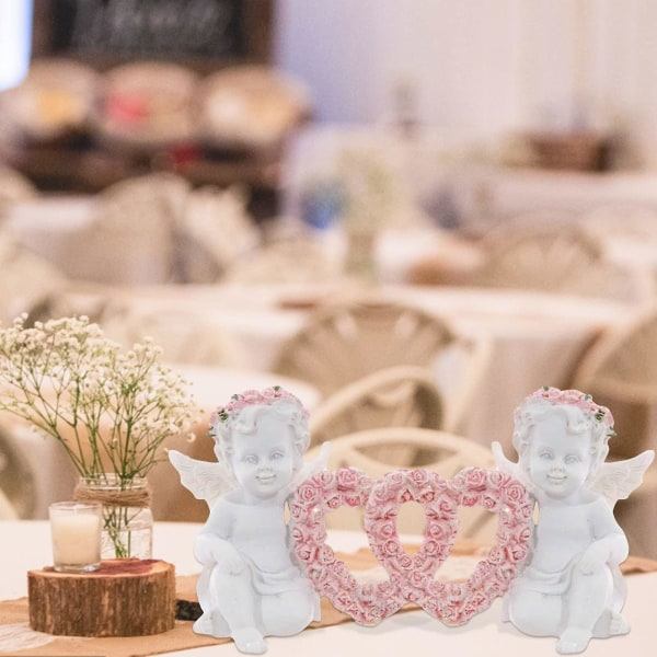 Sæt med 2 Valentinsdags-pynt - Engle med hjerte og rose - Kunsthåndværk i harpiks til Valentinsdag - Til kvinder, mænd og par