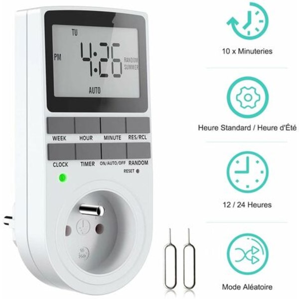 Digital programmerbar stikkontakt, ukentlig digital timer med LCD-skjerm, 12H/24H/7Days strømuttakstimer, energisparing for