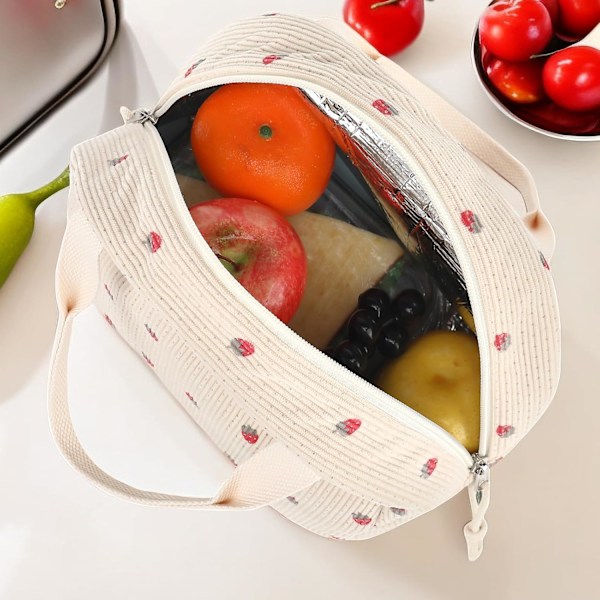 Søde Lunch Tote Tasker i Fløjl Genanvendelig Isoleret Madkasse Stor Kapacitet Genanvendelig Isoleret Køletaske til Arbejde Picnic eller Rejse (Fløjl jordbær) strawberry