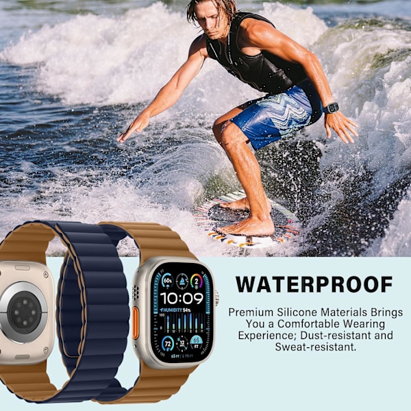 Kompatibel med Apple Watch Armband 49 46 45 44 42 41 40 38mm Dubbelsidigt Silikon Magnetiskt Armband för iWatch Ultra SE Serie 10 9 8 7 6 5 4 3 2 1 Midnight Blue （42-49mm）