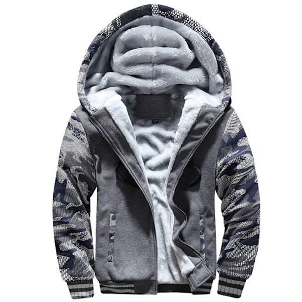 Mænds Trøje med Hætte, Varm Fleeceforet Sweaterjakke, Vinter Gym Fleece Hoodie, Fuldt Lynlås, Varm Tyk Frakke Dark Gray 4XL