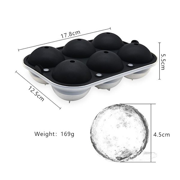 Isform för att göra is, stor rund isform på 6,5 cm, dubbel läckagesäker design, med tryckring