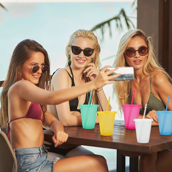 Återanvändbara Plastkoppar 5 St Drinkware Tumlare Färgade Akrylkoppar Tumlare med Lock och Sugrör Plast Bulk Isade Plast Kalla Vatten Tumlare Isade 500ml B