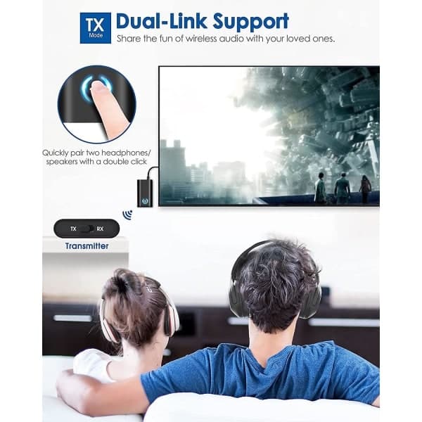Bluetooth Sender og Mottaker, 2-i-1 Bluetooth Audio Adapter, Bærbar 3.5mm Jack Dual Link Sender, Kompatibel med Bluetooth Audio Enheter