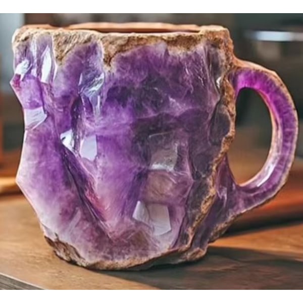 Mineral krystall kaffekopp, flerfarget kaffekopp med håndtak, elegant krystallgave til hjemmet og kontoret amethyst