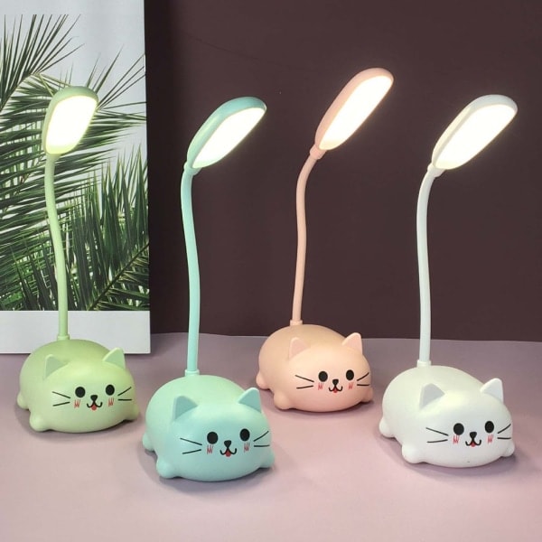 LED bordslampa tecknad söt katt nattlampa grön