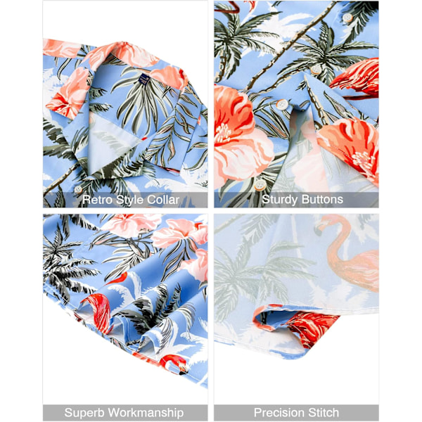 Herr Hawaiian skjorta och shorts set Regular Fit kortärmad casual funky strand flamingo skjorta set XXL Blue Flamingo Palm