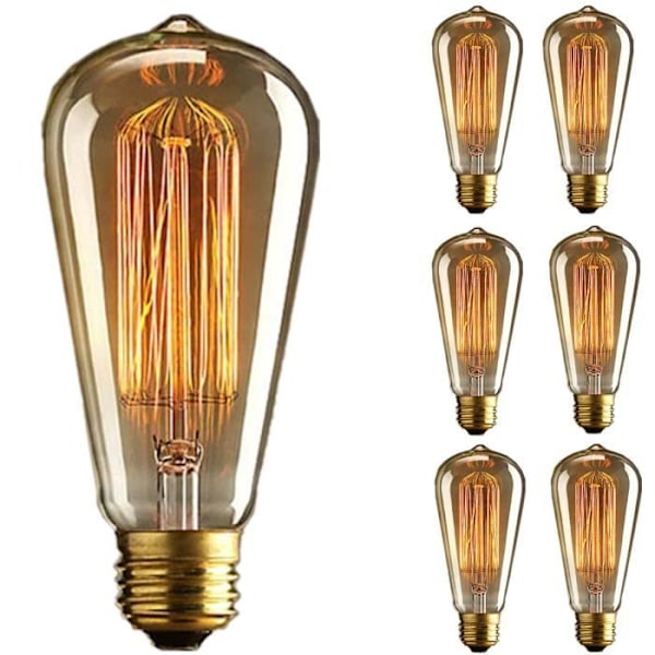 ®RisingFF Edision Pære x6 - Glødepære - ST64 Retro - E27 - 220V - 60W