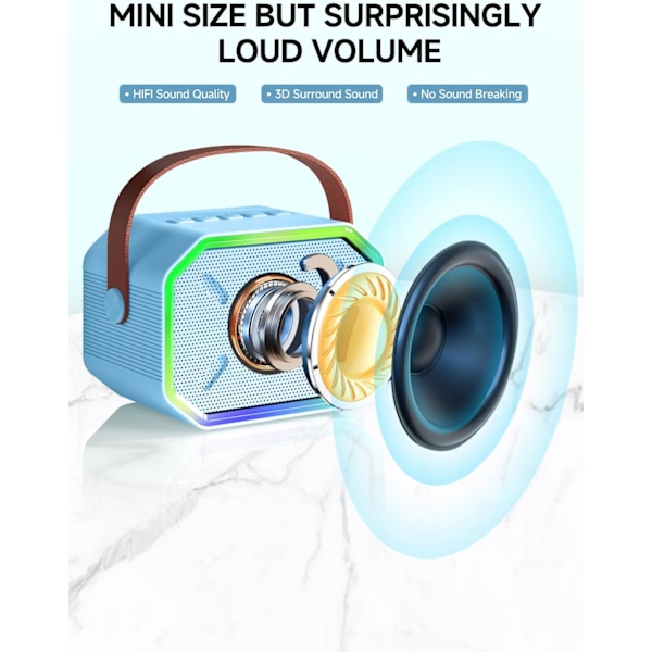 Karaokemaskin för barn och vuxna, Mini bärbar Bluetooth-högtalare med 2 trådlösa mikrofoner, LED-lampor för TV, hemmafest, barnpresent