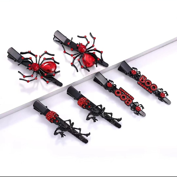 Halloween Hairpin Gothic Big Spider Web Skull Hairpin Women's Weird Crocodile Duckbill Hairpin Halloween Hair Accessories Costume Party Gift (Black)