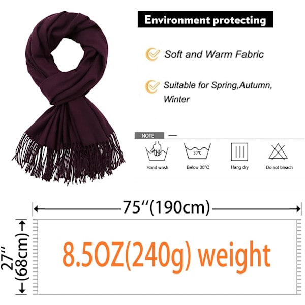 Naisten huivit Pashmina huivit ja huivit häihin Naisten talvihuivit Dark Purple