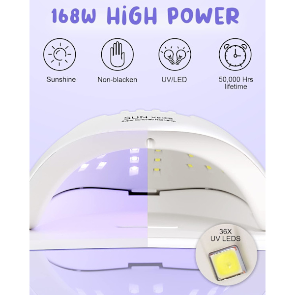 Nageltorklampa, 120 W Nageltork, Professionell Nagellamp, UV LED-lampa, Smart Sensor och LCD-display, för alla gellack, Gelnaglar White