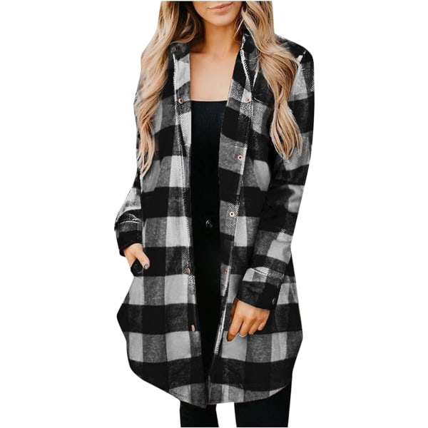 Musta naisten takki pitkä ruudullinen casual rento syys/talvi neuletakki /3XL black 3XL