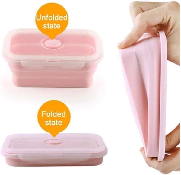 3-pak Silikone Madkasse Bærbar Foldbar (Pink)