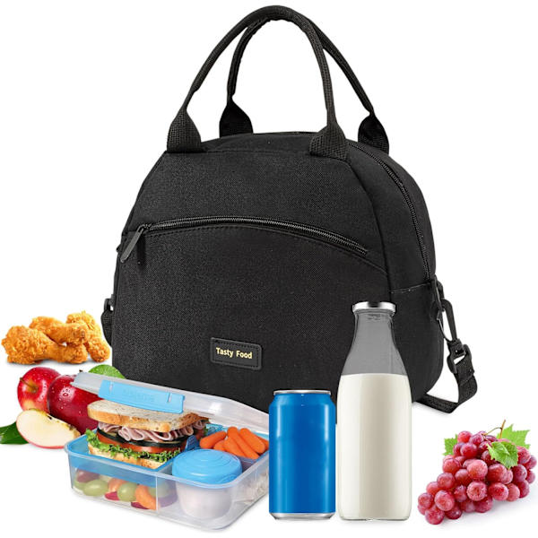 Isolerad lunchväska för kvinnor för arbete, vit liten lunchväska för kvinnor, lunchväska för vuxna Black