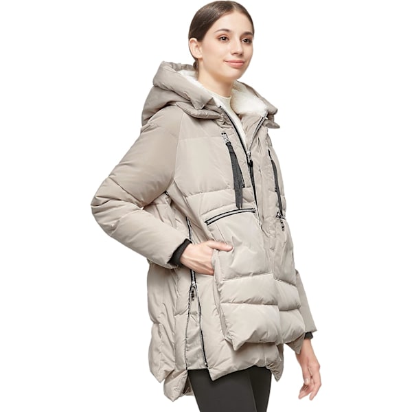 Kvinnors tjockade dunjacka Parka med huva Lång pufferjacka för vintern 5XL Beige