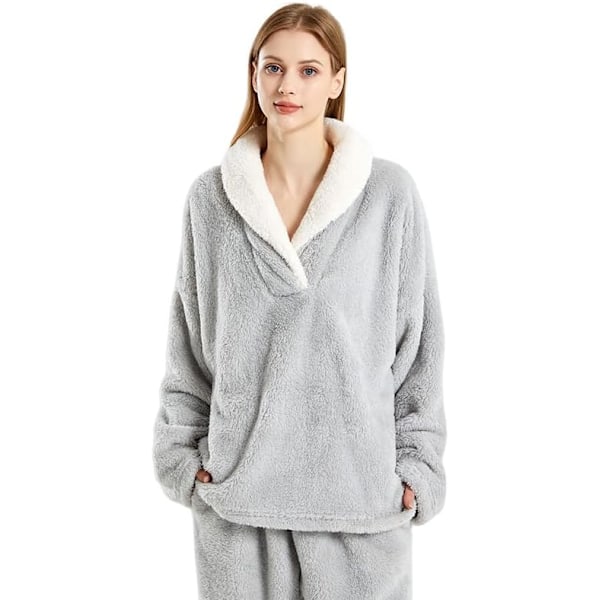Dam Pyjamas Varma Fleece Pyjamas Set Vinter Mjuk Dam 2-Delar Nattkläder Loungewear Set Långärmad Topp och Termiska Byxor Pjs Sleepwear