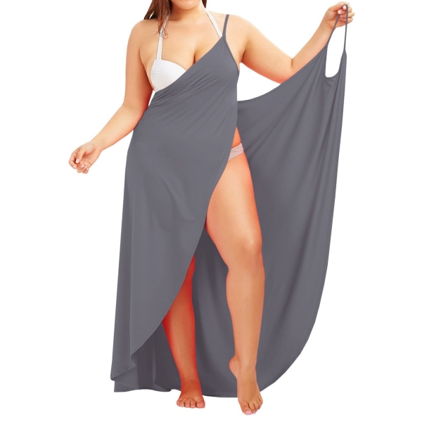 2024 Sommer ensfarvet one-piece strop strandkjole plus størrelse løs Dark grey 5XL