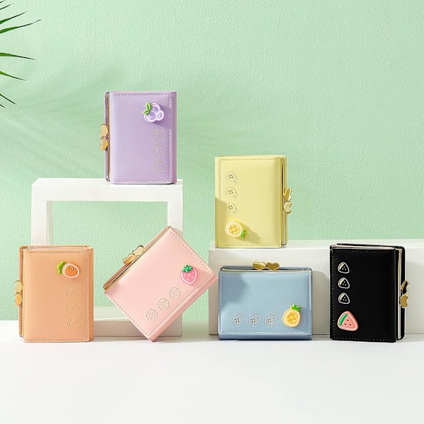 Damplånbok, Konstläder, Liten Bifold-plånbok med RFID-blockering, 7 Kortfack, 1 Sedelfack, 1 ID-fönster Black