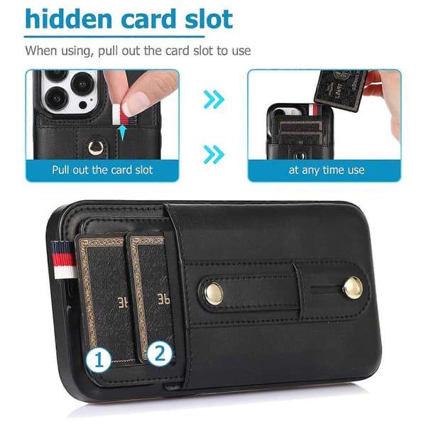 För iPhone 14 Pro Max Armband Ställ Plånbok Läder Telefonfodral