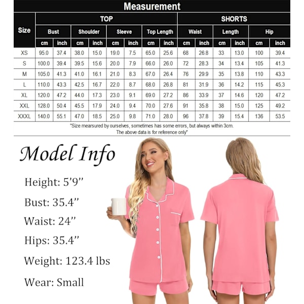 Kvinnors Pyjamas Set Kortärmad Nattkläder Dam Knäppning Nattkläder PJ Set med Ficka XL Peach Pink