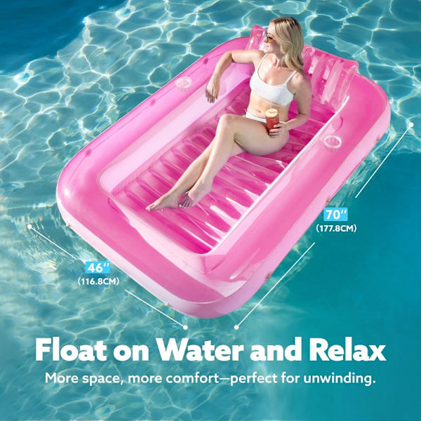 YATOUT Joy Stor Uppblåsbar Flytande Solstol för Pool, Solsäng, Uppblåsbar Solmadrass, Kan Användas Utomhus, Trädgård, Bakgård Transparent pink
